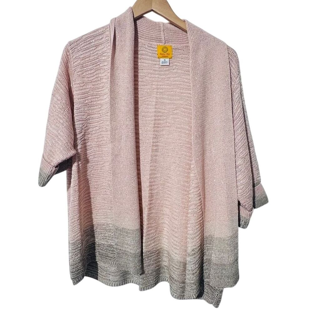 Ruby Rd. Women's Pink and Gray Open Front Cardigan